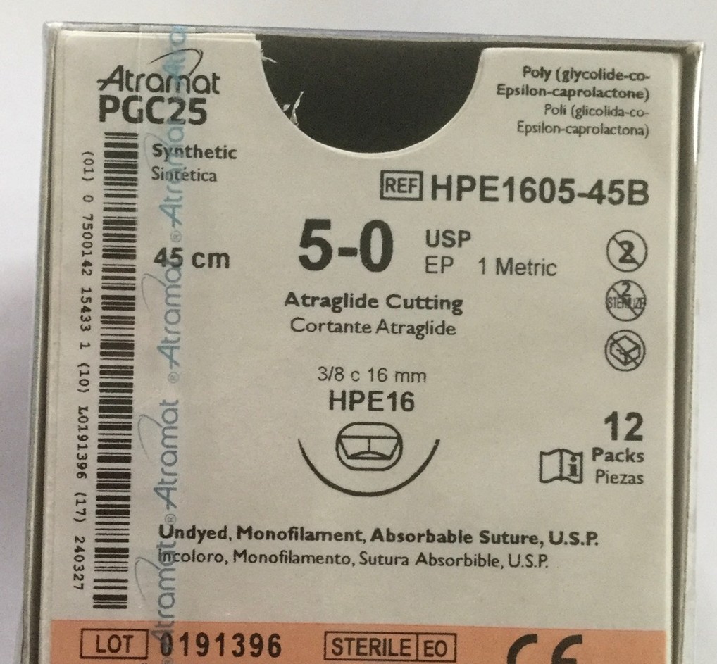 ATRAMAT PGC25 USP5-0EP, 45cm Nadel HPE-16 atraglide cutting, 16mm 3/8 Kreis